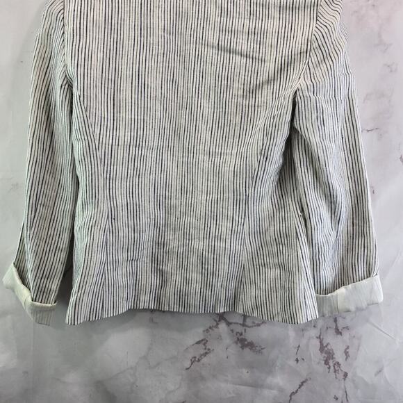 Anthropologie Blazer Womens 4 White Navy Blue Linen Pinstripe Jacket Cartonnier - Picture 7 of 14